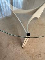Glazen salontafel, wit onderstel, 90cm, Ophalen, Gebruikt, Rond, 50 tot 100 cm