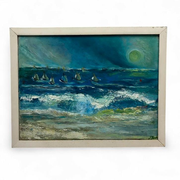 Jaap Bouhuijs (1902-1983) - 'Schepen op zee', Antiek en Kunst, Kunst | Schilderijen | Klassiek, Ophalen of Verzenden