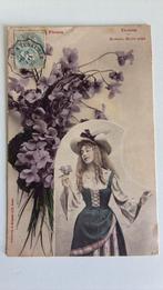 Viooltjes. Vrouw met violen. 1905, Ophalen of Verzenden, Voor 1920, Gelopen, Overige thema's