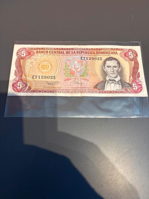 Dominicaans biljet van 5 Pesos Oro, geld, briefgeld, betaal, Postzegels en Munten, Bankbiljetten | Europa | Niet-Eurobiljetten