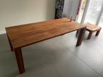 Eettafel 220cm (+ salontafel) notenhout, Ophalen, Gebruikt, 100 tot 150 cm, 200 cm of meer