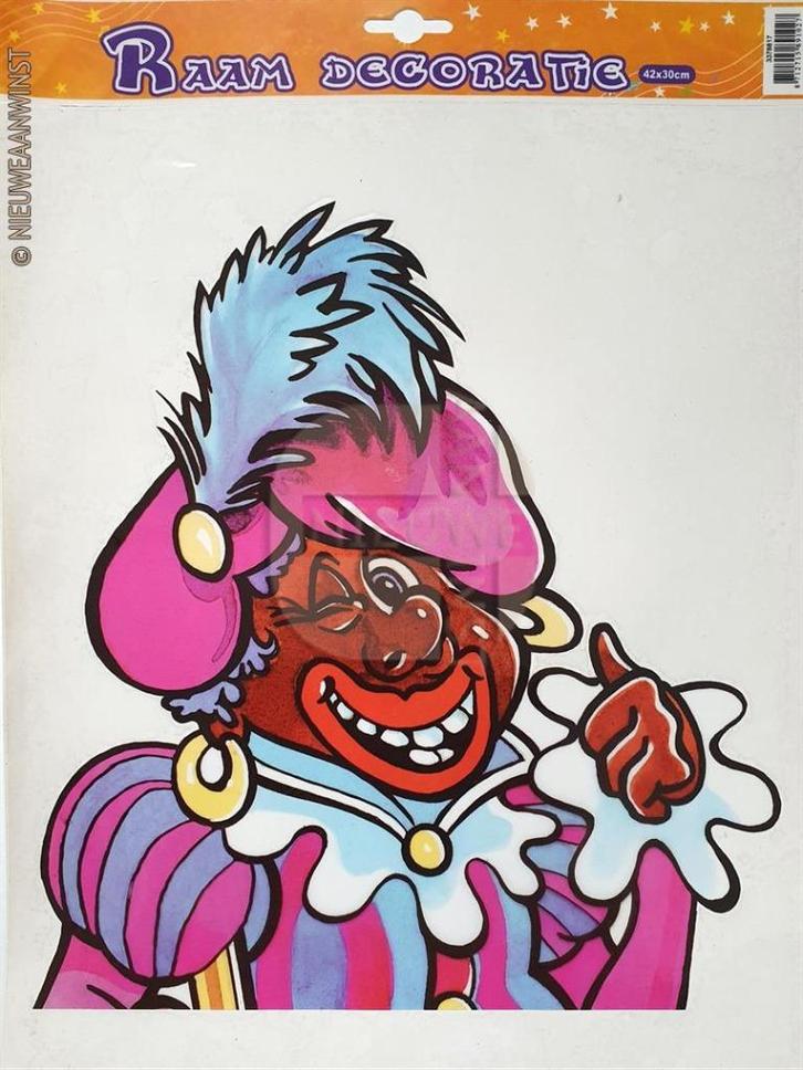 Zwarte Piet raamsticker XL-formaat - 42x30cm, paars/blauw, Diversen, Sinterklaas, Nieuw, Verzenden