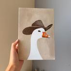 Funny Cowboy Duck Painting, Minder dan 50 cm, Oorspronkelijke maker, Ophalen of Verzenden, Zo goed als nieuw