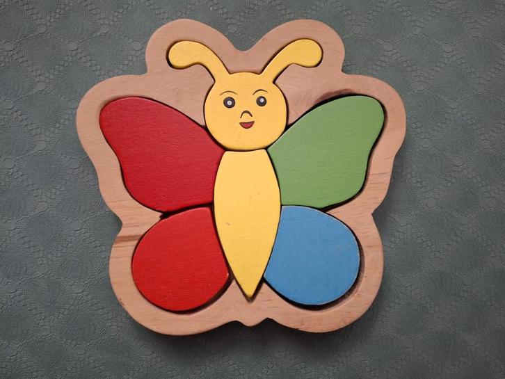 Houten Vlinder Puzzel, Kinderen en Baby's, Speelgoed | Kinderpuzzels, Zo goed als nieuw, 2 tot 4 jaar, Minder dan 10 stukjes, Van hout