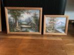 2 schilderijen Indonesisch landschap, Antiek en Kunst, Kunst | Schilderijen | Klassiek, Ophalen of Verzenden