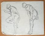 A493-51 Oude tekening schetsen 2 vrouwen vanaf zijkant, Ophalen of Verzenden