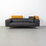 1x Leolux Howlo 3-zits/220cm Bank Zwart/Maïsgeel - Leer, Niet ingevuld, Niet ingevuld, Driepersoons, 75 tot 100 cm