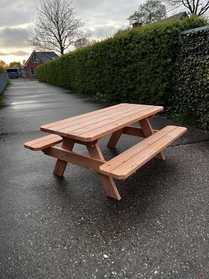 Lariks picknicktafel geschaaft, Tuin en Terras, Picknicktafels, Nieuw, Rechthoekig, Hout, Ophalen