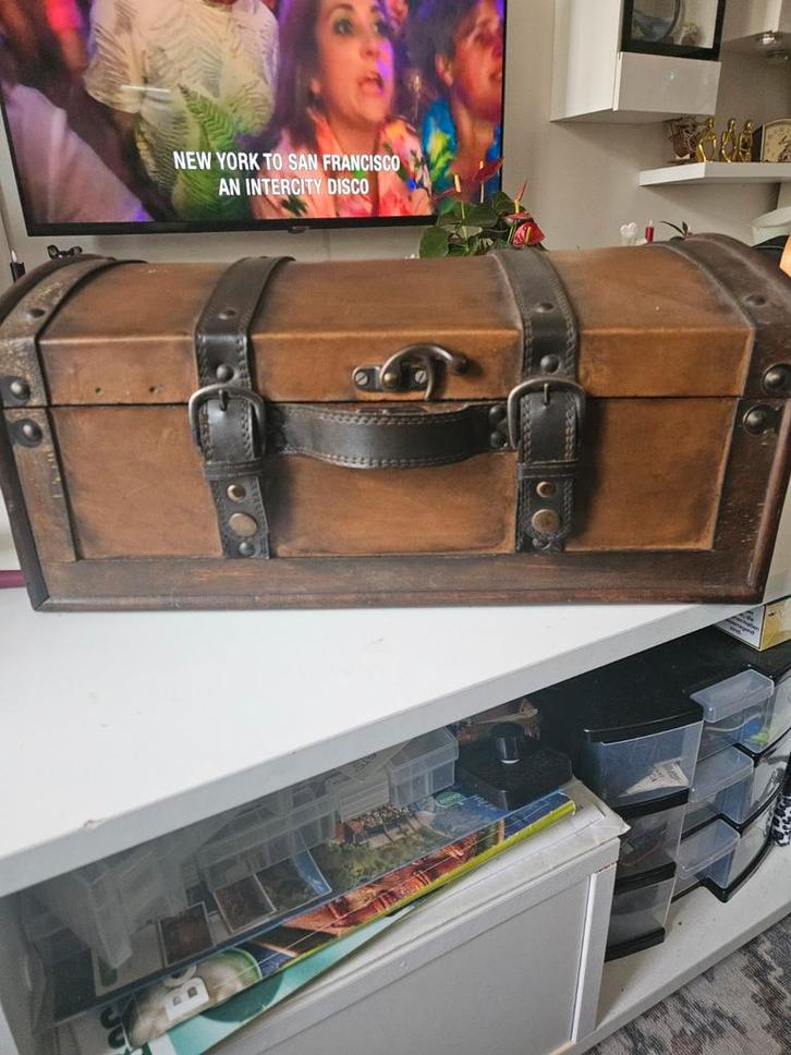 Decoratief Kofferkistje met Lederen Riemen, Huis en Inrichting, Woonaccessoires | Kisten, Gebruikt, Minder dan 50 cm, Minder dan 50 cm
