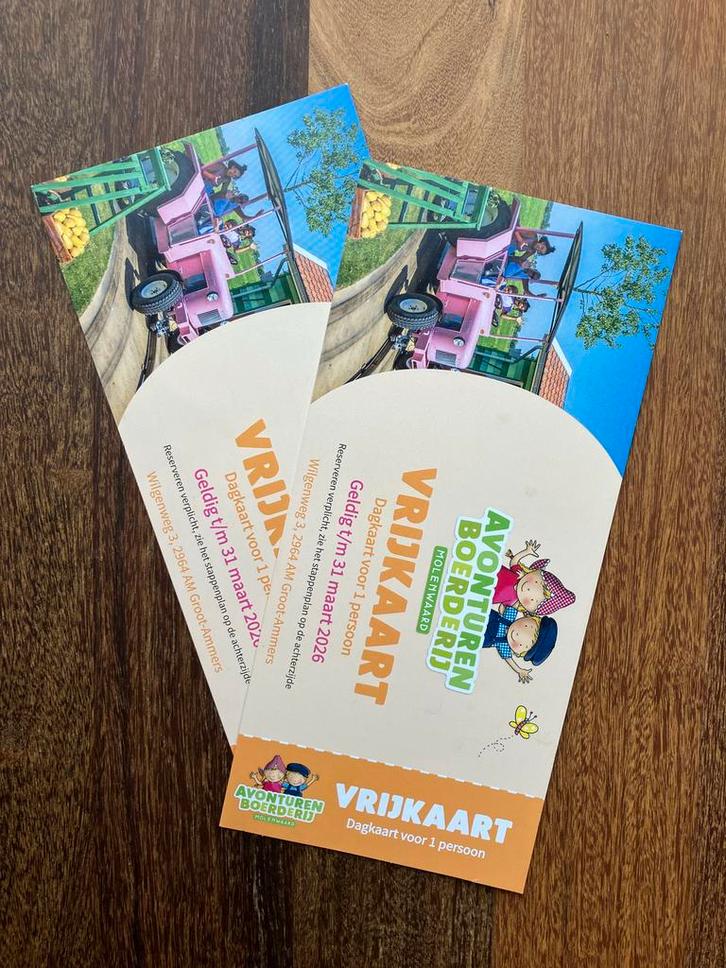 2 Toegangskaarten Fien & Teun Avonturenboerderij Molenwaard, Tickets en Kaartjes, Recreatie | Pretparken en Attractieparken, Twee personen