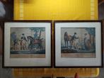 2 antieke prenten van jachtscènes. Jean-Baptiste Huet, Ophalen of Verzenden