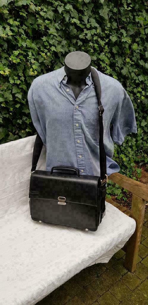 E491 PICARD zwart lederen collegetas / kantoortas zeer fraai, Sieraden, Tassen en Uiterlijk, Tassen | Schooltassen, Zo goed als nieuw