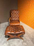 Antieke Chesterfield Slipper fauteuil + hocker izgs, Ophalen of Verzenden
