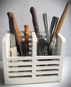 Bestekbak van Hout~met inhoud~Retro Houten witte standaard, Ophalen of Verzenden, Huis en Inrichting