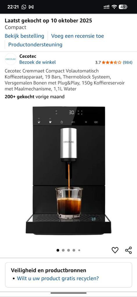 Cecotec Cremmaet Compact koffiemachine - Nieuw in Doos!, Witgoed en Apparatuur, Koffiezetapparaten, Nieuw, Koffiemachine, Ophalen of Verzenden