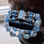 vintage Vendome (Coro) drie rijen armband blauw/wit, Overige materialen, Blauw, Met kristal, Gebruikt