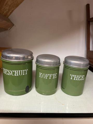 Vintage Voorraadblikken Set - Beschuit, Koffie, Thee beschikbaar voor biedingen