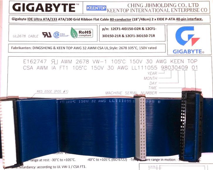 Gigabyte Flat Cable Xbox 18" Ultra DMA IDE ATA kabel 80wire, Computers en Software, Pc- en Netwerkkabels, Nieuw, Ophalen of Verzenden
