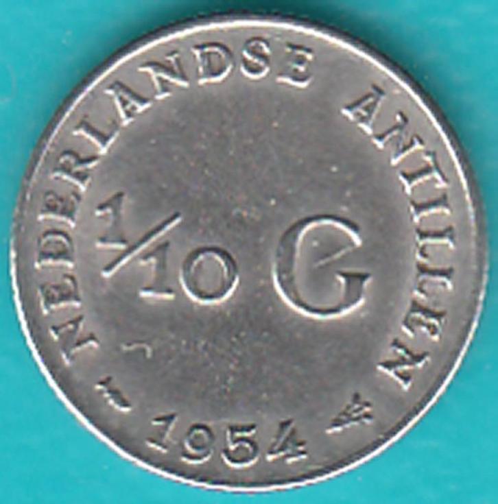 Nederlandse Antillen 1/10 gulden Juliana 1954 zilver, Postzegels en Munten, Munten | Nederland, Losse munt, 10 cent, Koningin Juliana
