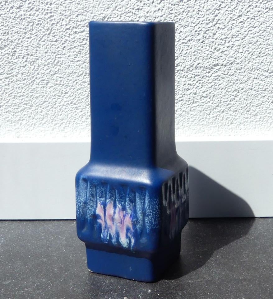 Stein Keramik 4 20 vintage vaas West-Germany blauw roze, Gebruikt, Blauw, Aardewerk of Porselein, Ophalen of Verzenden