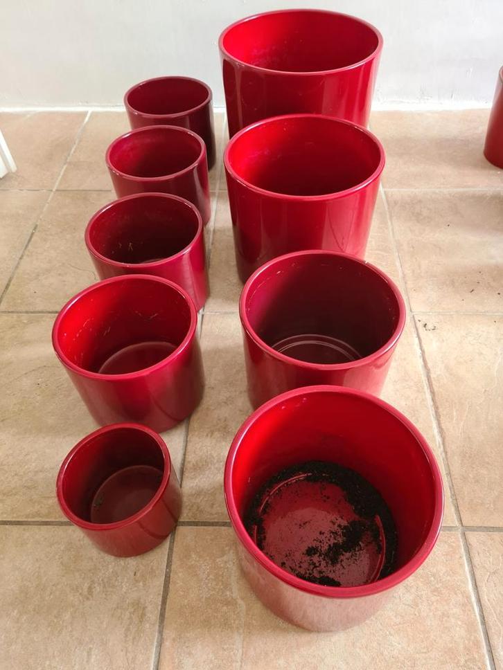 Set Rode Bloempotten - Diverse Maten, Tuin en Terras, Bloempotten, Gebruikt, Aardewerk, Binnen, Balkon, Tuin, Minder dan 40 cm