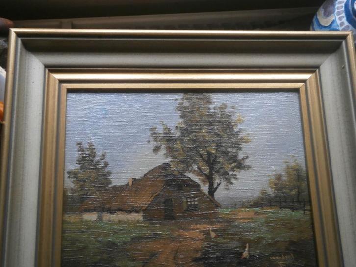 Leuk Boerderij Tafereeltje met lopende Kippen Kl schade, Antiek en Kunst, Kunst | Schilderijen | Klassiek, Ophalen of Verzenden