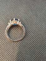 Antiek stijl verzilverde ring met synthetische saffier., Nieuw, 17 tot 18, Ophalen of Verzenden, Dame