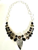 Zilveren ketting met verschillende soorten quartz, Ophalen of Verzenden, Zo goed als nieuw, Zilver, Verstelbaar
