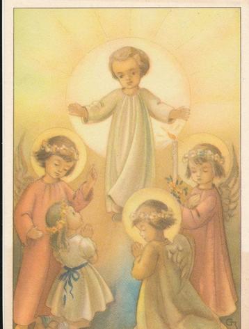 5 Prachtige devotiekaarten Kind Jezus - Maria en kinderen beschikbaar voor biedingen