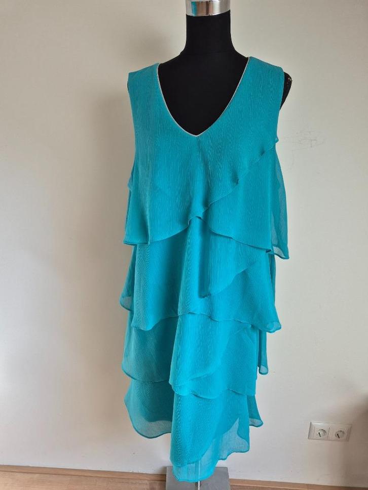 J609 - Blauwe M&S Mode jurk maat 48 (1), Kleding | Dames, Grote Maten, Zo goed als nieuw, Jurk, Blauw, Ophalen of Verzenden