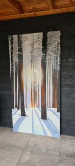 Groot Schilderij winter - kerstmis.. 2 zijden beschilderd.., Antiek en Kunst, Ophalen