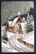 Zalig nieuwjaar - Kerkdorpje in de sneeuw, Verzamelen, Ansichtkaarten | Themakaarten, Verzenden, 1920 tot 1940, Ongelopen, Feest(dag)