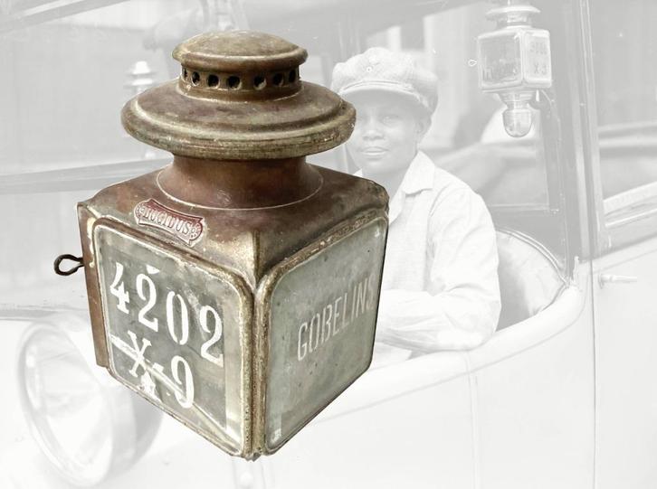 Gobelin lantaarn van 1920’s Taxi uit Parijs., Antiek en Kunst, Curiosa en Brocante, Verzenden