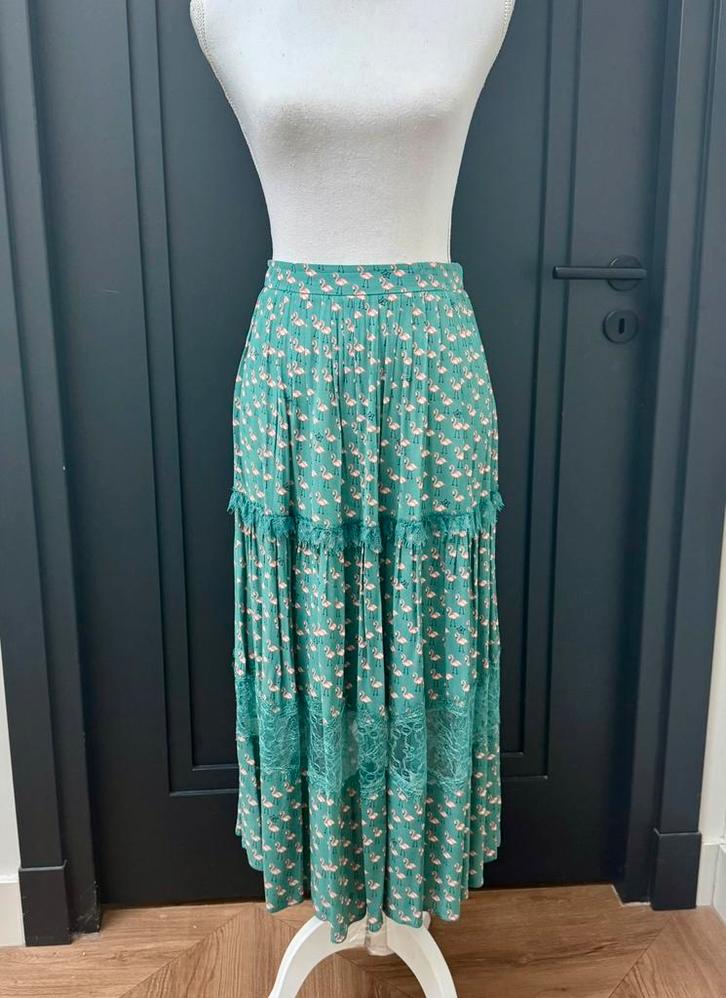 Elisabetta Franchi viscose groenblauwe print rok mt 36 - S, Kleding | Dames, Rokken, Zo goed als nieuw, Maat 36 (S), Roze, Onder de knie