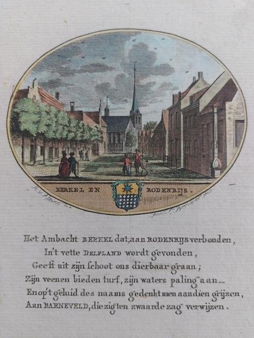 7 / Berkel en Rodenrijs 18e eeuwse Gravure Ollefen en Bakker, Antiek en Kunst, Kunst | Etsen en Gravures, Ophalen of Verzenden