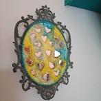 Ovale spiegel met hartjes uniek kunstwerk antieke lijst, Huis en Inrichting, Woonaccessoires | Spiegels, Minder dan 50 cm, Gebruikt