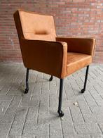 Eetkamer stoel Eco leer kleur Cognac  op wielen voorraad, Bruin, Nieuw, Metaal, Vijf, Zes of meer stoelen