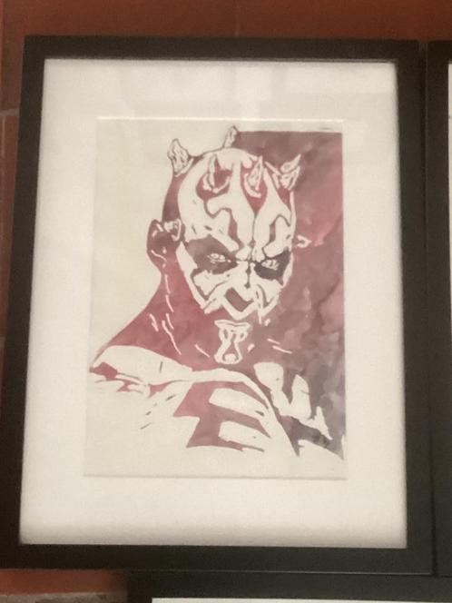 star wars Aquarel Darth Maul professioneel ingelijst, Verzamelen, Star Wars, Zo goed als nieuw, Boek of Poster, Ophalen of Verzenden