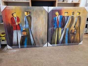 Set moderne schilderijen B. Willemse 100x100cm beschikbaar voor biedingen
