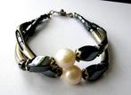 Prachtige armband echte parel parels en git edelsteen, Ophalen, Zo goed als nieuw, Staal, Met edelsteen