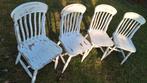 4 massieve spijlenstoelen, Ophalen, Gebruikt, Wit, Boerderijstijl of shabby chic