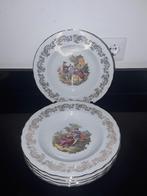 5 Oude diepe barok borden met gouddecor en limogeprent, Verzenden, Zo goed als nieuw, Bord(en), Overige stijlen