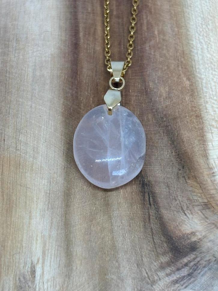 Rozenkwarts Ketting - Minimalistisch Design, Sieraden, Tassen en Uiterlijk, Kettingen, Nieuw, Steen of Mineraal, Roze, Met edelsteen
