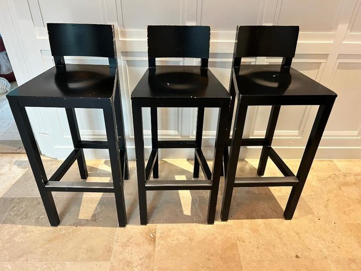 Barkrukken, Huis en Inrichting, Barkrukken, Gebruikt, 60 tot 90 cm, Hout, Metaal, 2 krukken, Met voetsteun, Ophalen of Verzenden