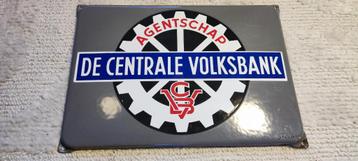 Emaille bord Agentschap De Centrale Volksbank beschikbaar voor biedingen
