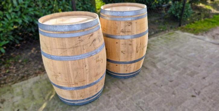 Eikenhouten wijnvaten 225L - houten regenton - bloembak, Tuin en Terras, Regentonnen, Gebruikt, Hout, 150 liter of meer, Met kraantje