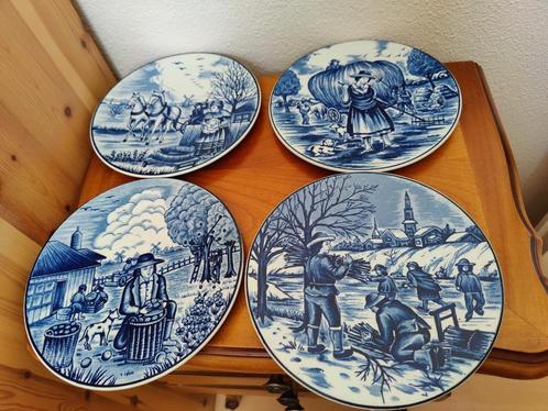 4 Delfts Blauwe wandborden, de vier jaargetijden, Antiek en Kunst, Antiek | Wandborden en Tegels, Verzenden