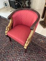 Set 3 mahonie houten gefineerde fauteuils en 1 bankje, Eenpersoons, 75 tot 100 cm, Ophalen of Verzenden, Zo goed als nieuw