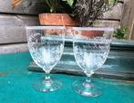 Antiek geslepen glas kristallen glazen gegraveerd Miekje's, Ophalen of Verzenden