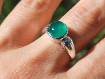 Vanoli 925 zilveren ring met groene agaat maat 18,25  beschikbaar voor biedingen